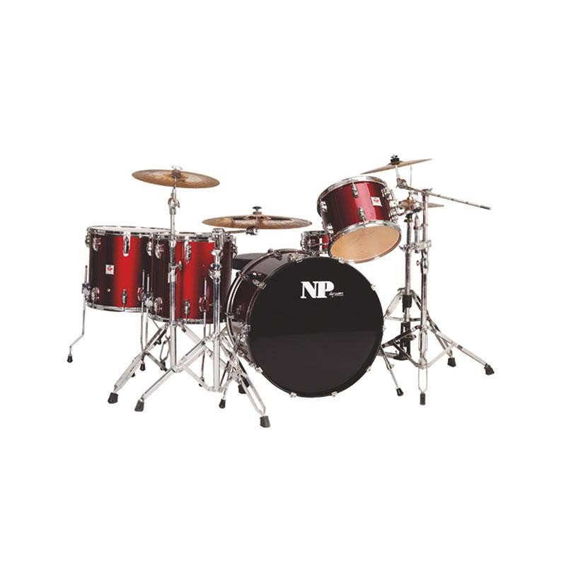 GREAT FUNKY 5-PIECE LINED WINE RED METALLIC HOOPS DRUM SET
